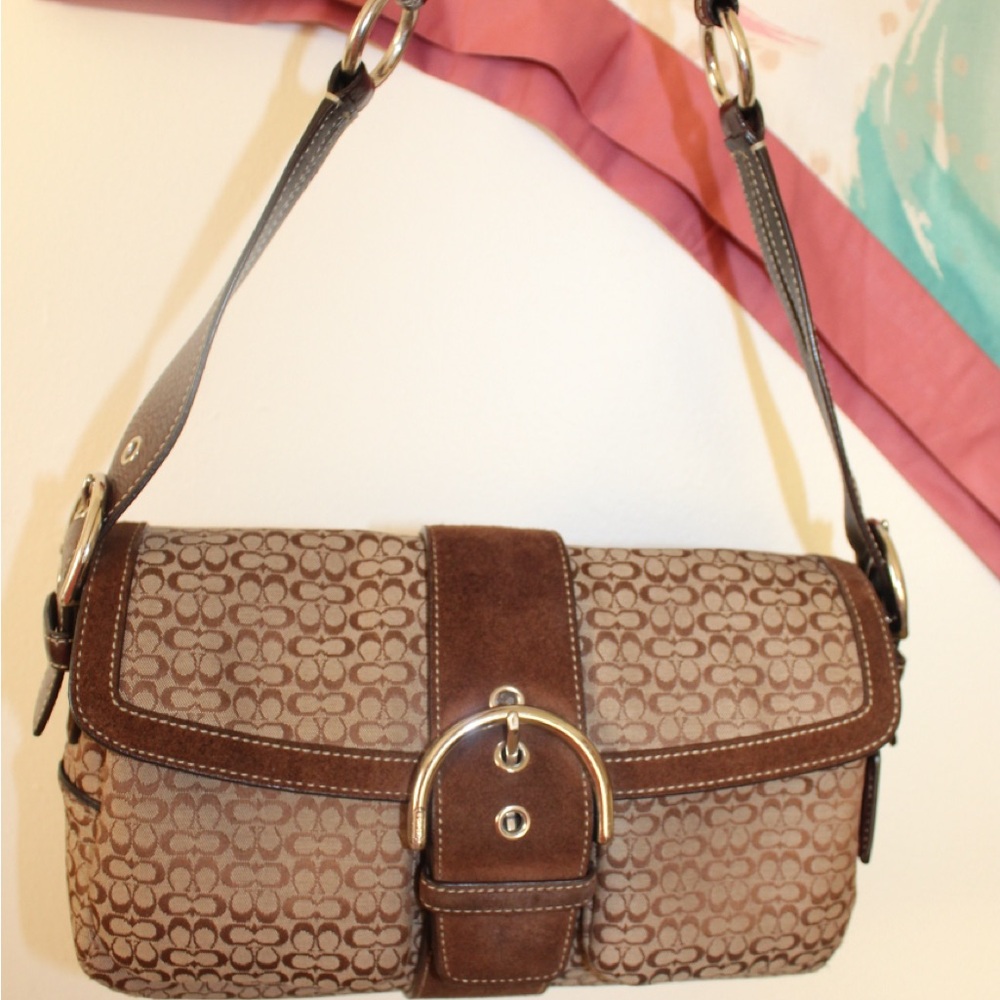 Brown Signature-Pattern Shoulder Bag